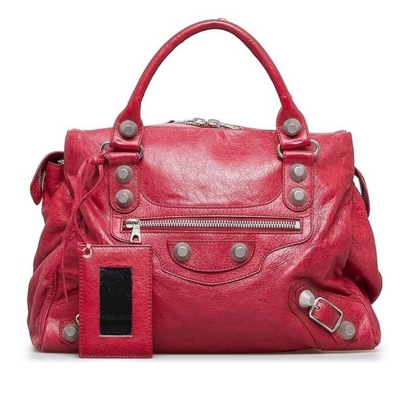 BALENCIAGA Authentic Red Lambskin Tote Agneau Giant 21 Silver Hardware Rubisse - Picture 1 of 16